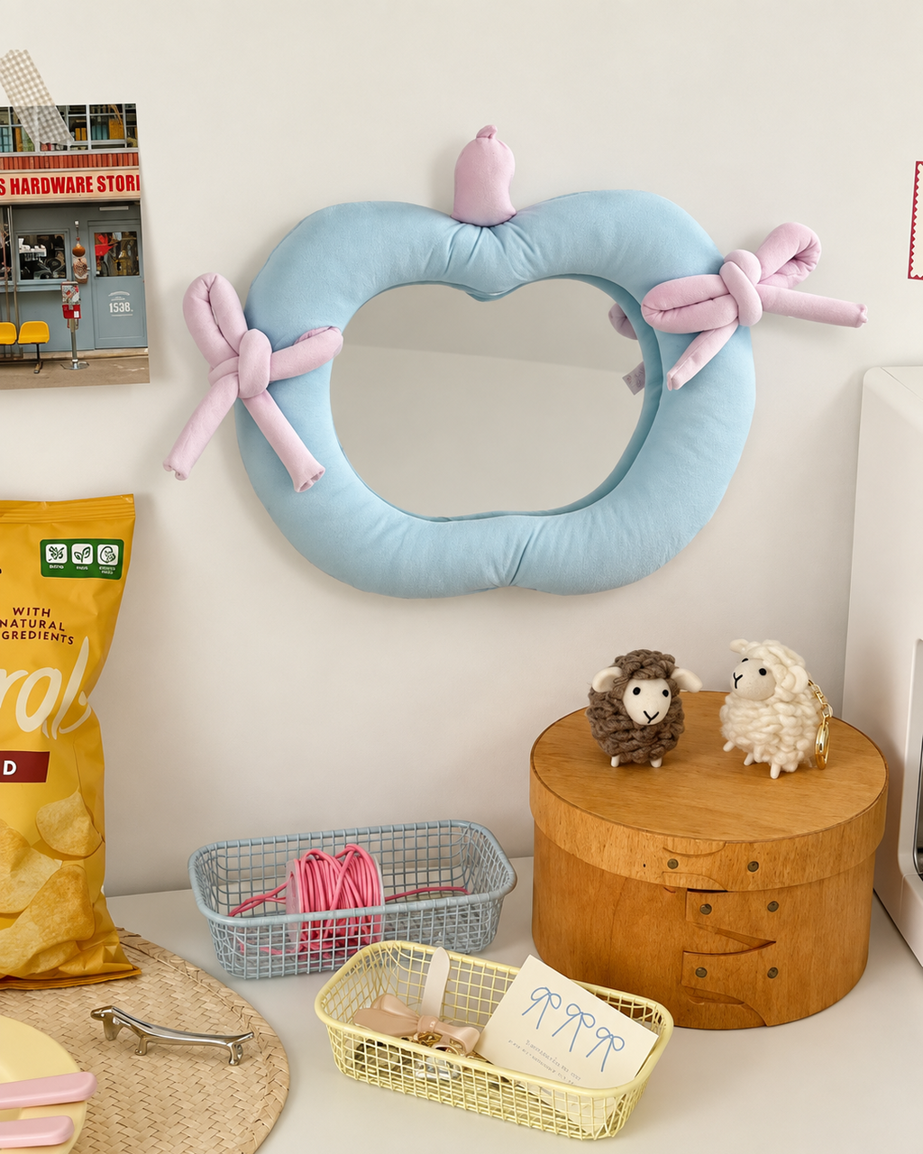 Padded Fabric Tabletop Mirror