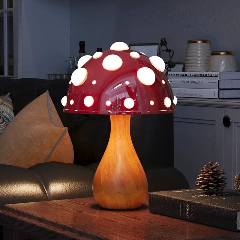 Amanita Mushroom Table Lamp Wood