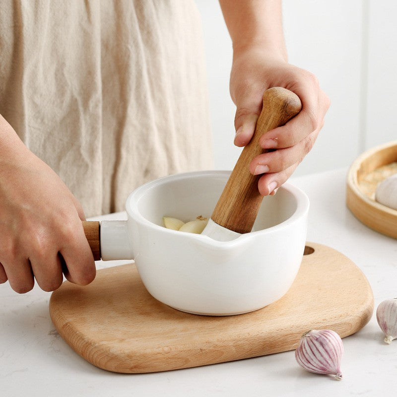 Acacia Wood & Ceramic Mortar and Pestle Herb Grinder