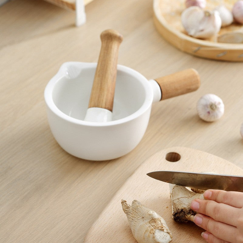 Acacia Wood & Ceramic Mortar and Pestle Herb Grinder