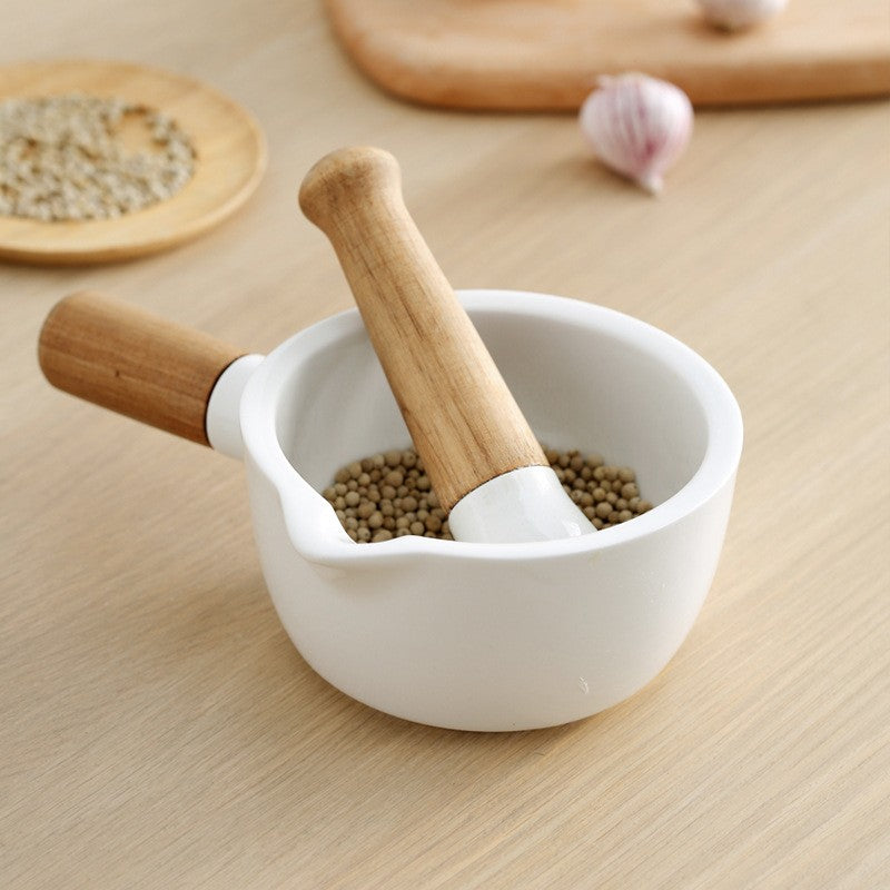 Acacia Wood & Ceramic Mortar and Pestle Herb Grinder