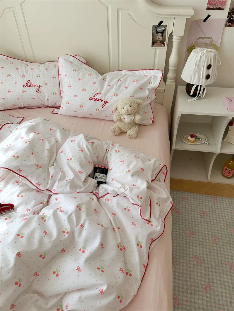 Coquette Cherry Embroidered Bedding Set