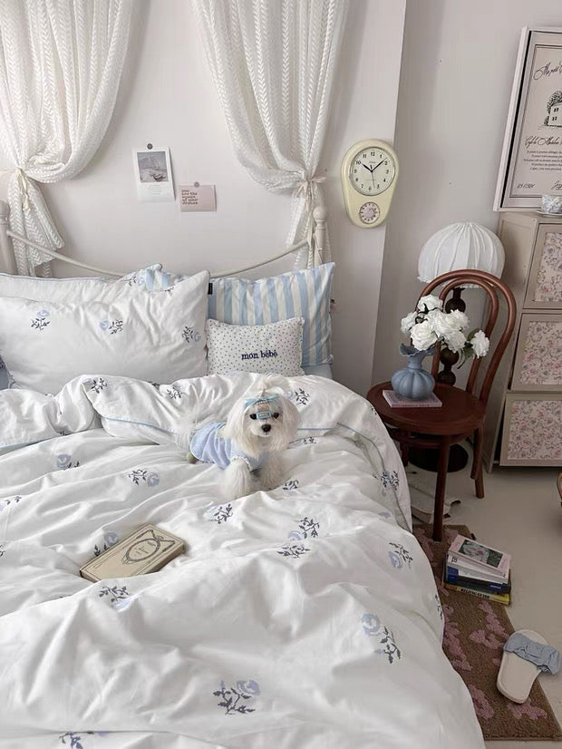 White Floral Cotton Duvet Cover Set