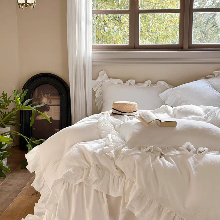 White French Lace Ruffle Bedding Set