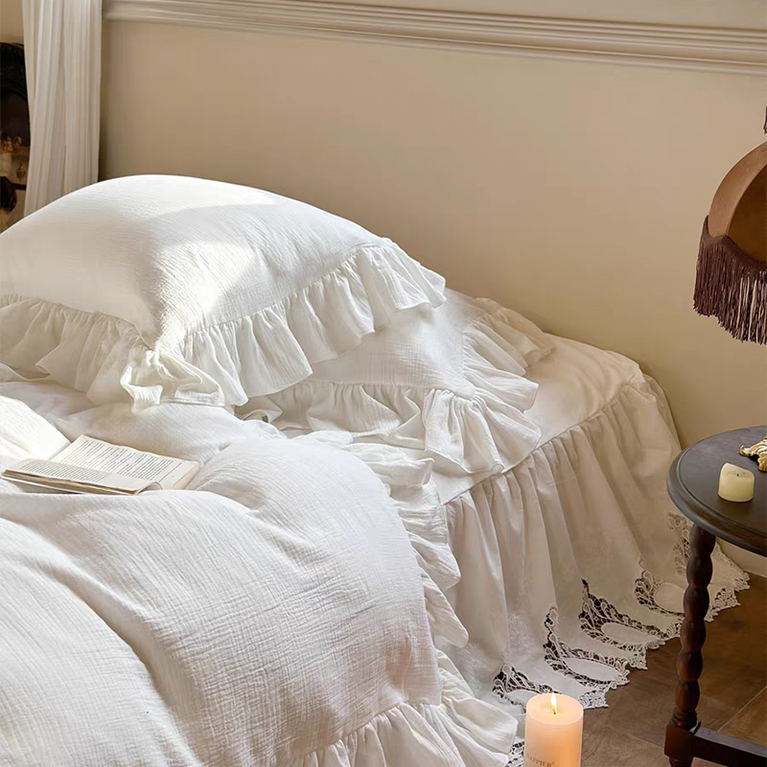 White French Lace Ruffle Bedding Set