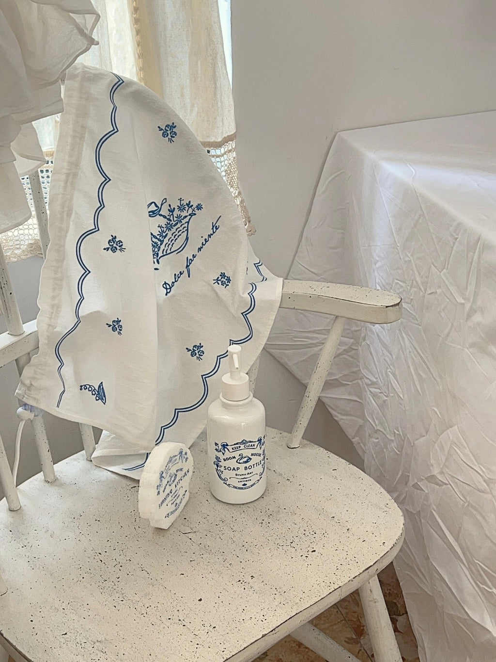 Retro Blue and White Soap Dispenser