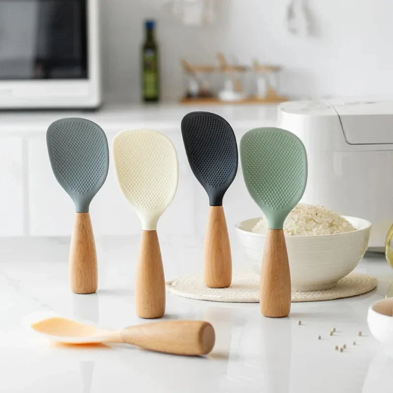 Silicone Wooden Handle Rice Spoon