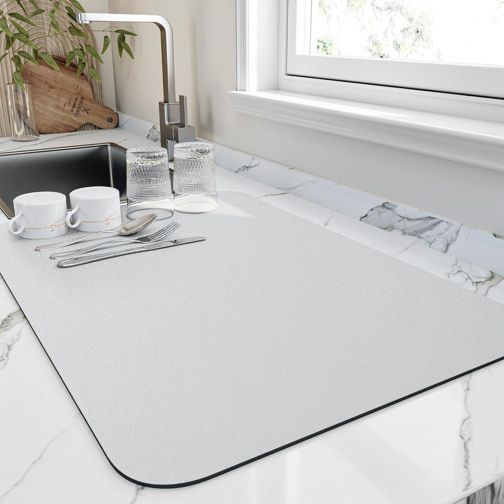 Quick Dry Kitchen Dish Mat | Highly Absorbent White