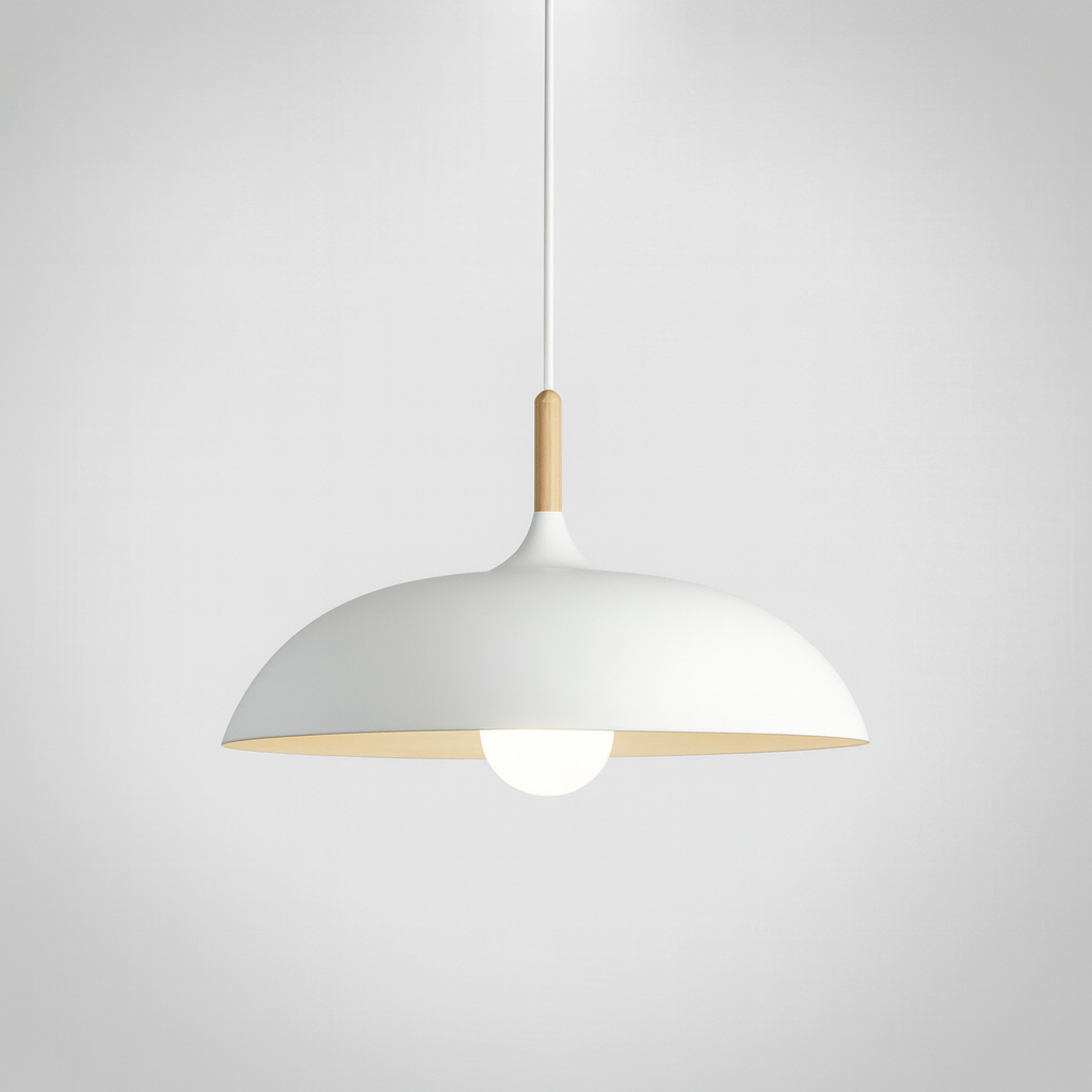 Soft Pastel Palette Pendant Lights in Metal & Wood - Final Sale Flat Sphere L White