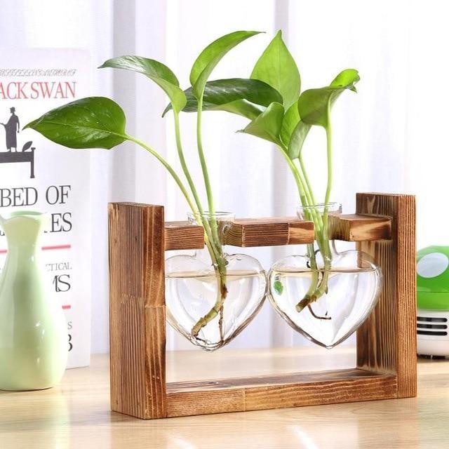 Eternal Heart - Glass & Wood Propagation Vase Double