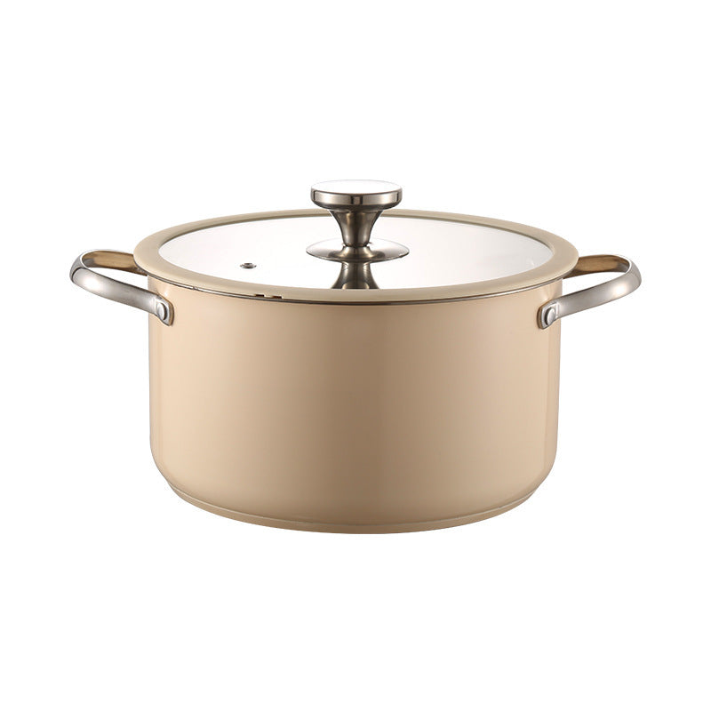 Maison Beige Stainless Cookware Set Deep Soup Pot 9.4"
