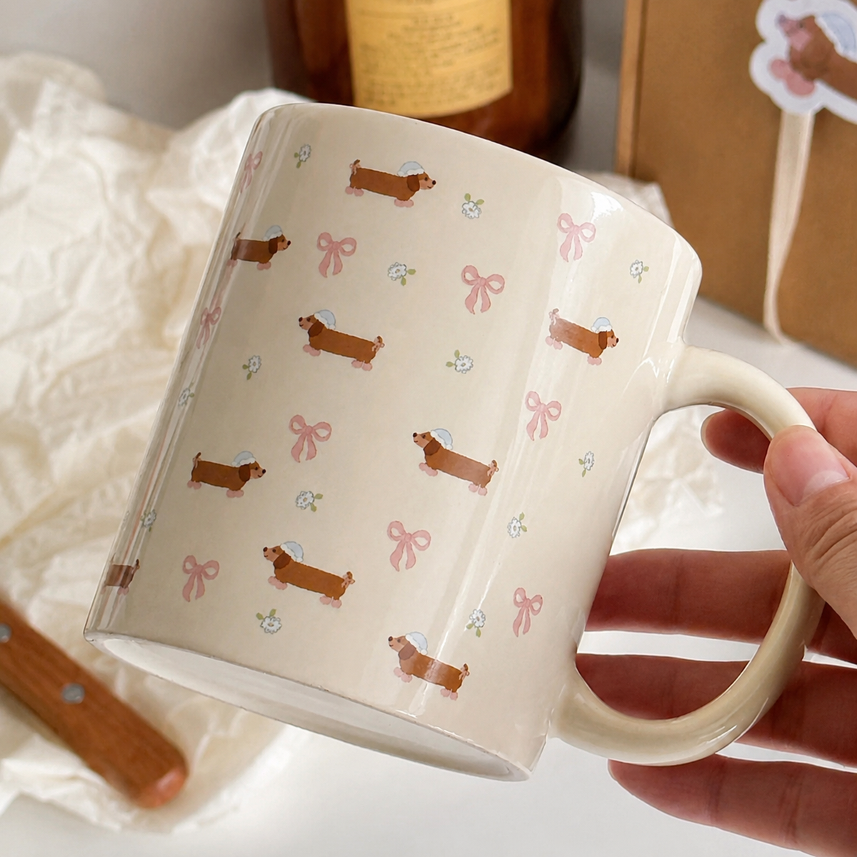 Dachshund Mug with Bows & Florals