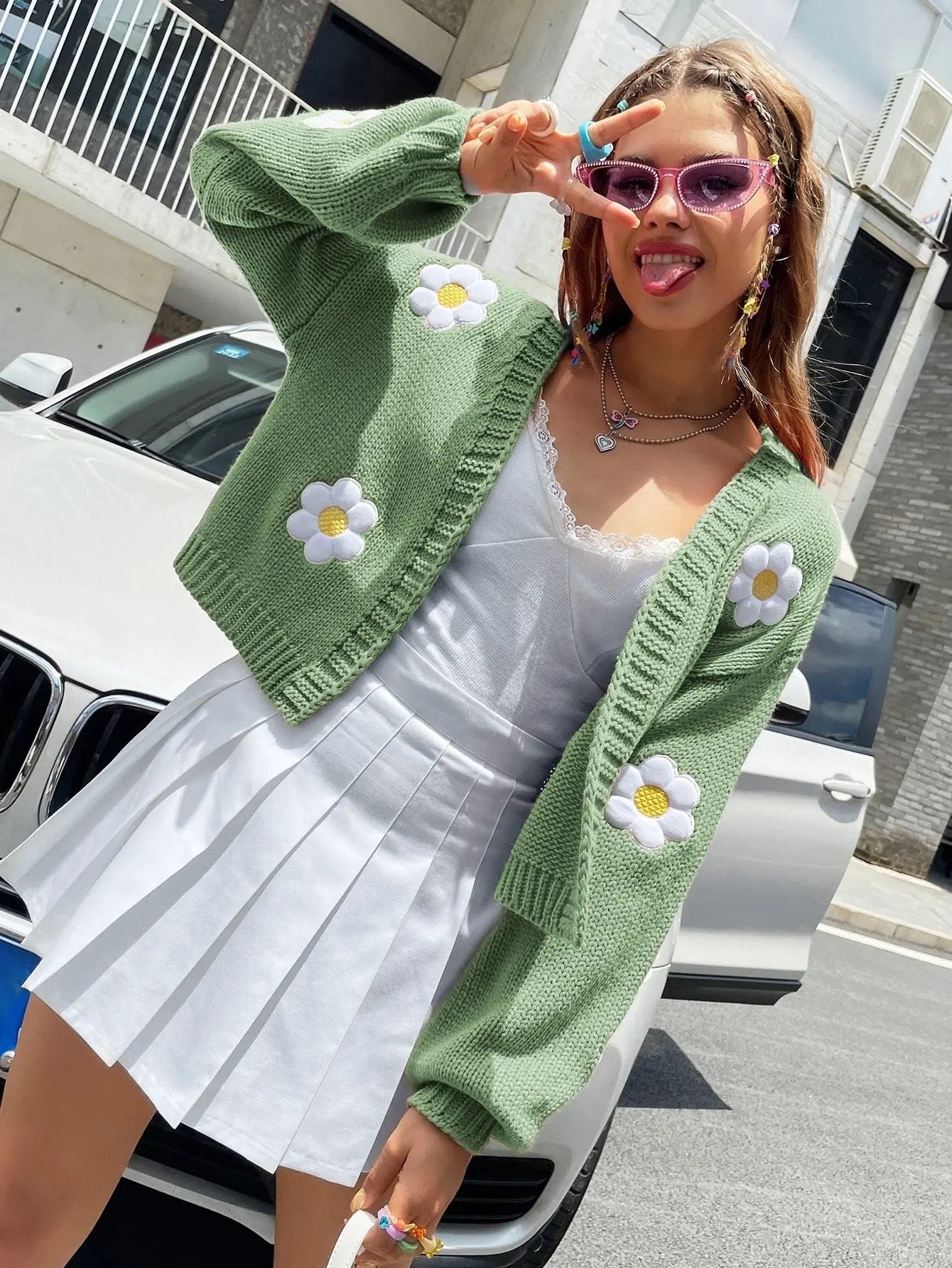 Flower Cardigan Green