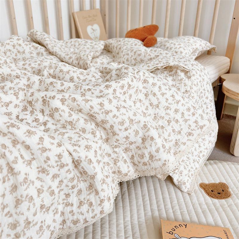 Camellia Floral Baby Crib Quilt – Soft Cotton Gauze Bedding