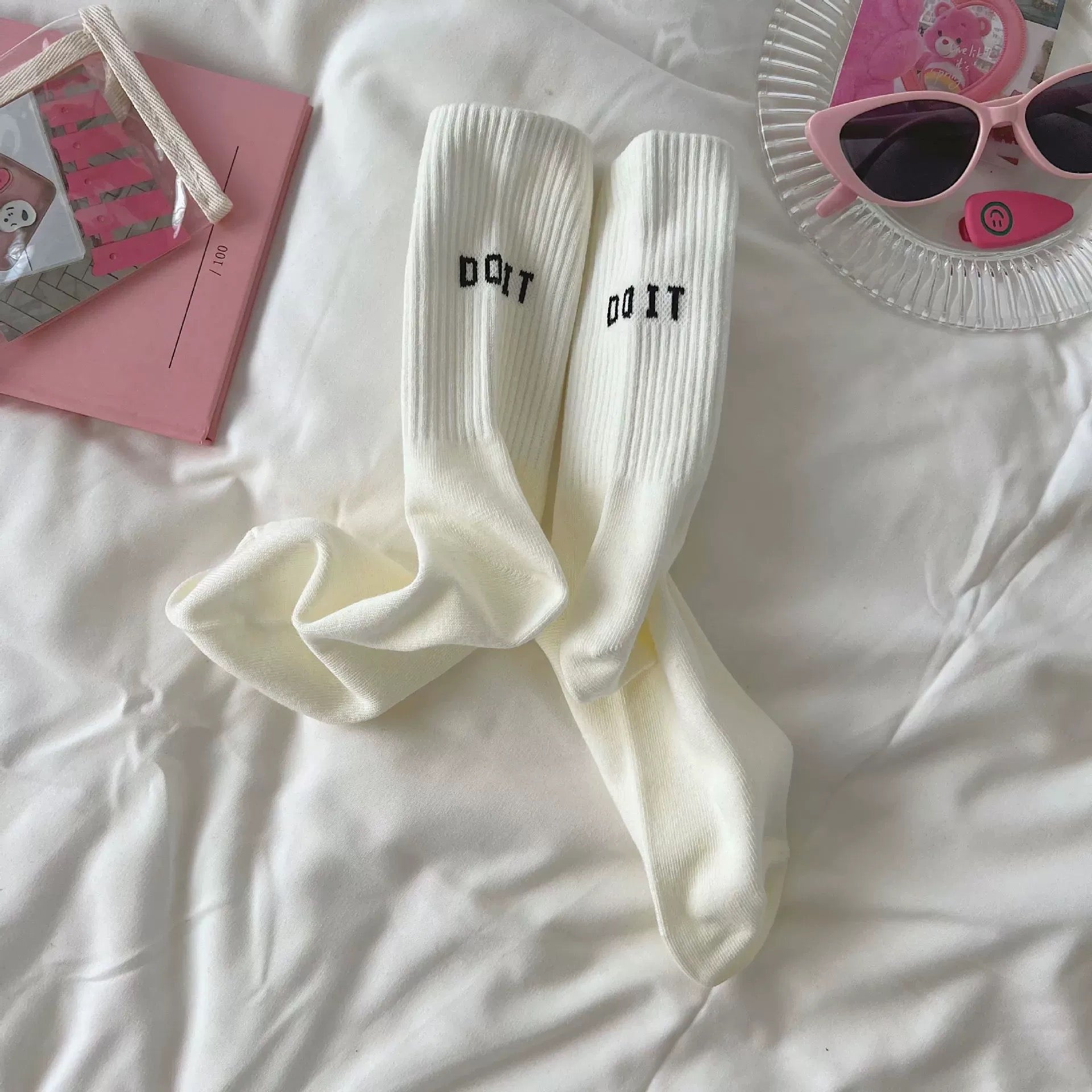 Y2k Pink Socks White