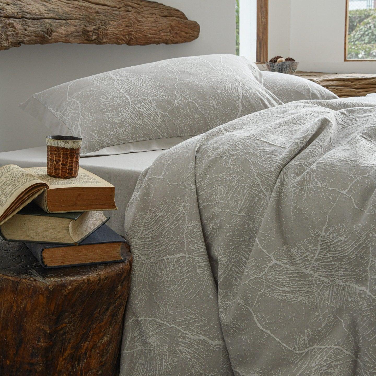 Glacier Vein Jacquard Cotton Duvet Cover Set - Mist Grey