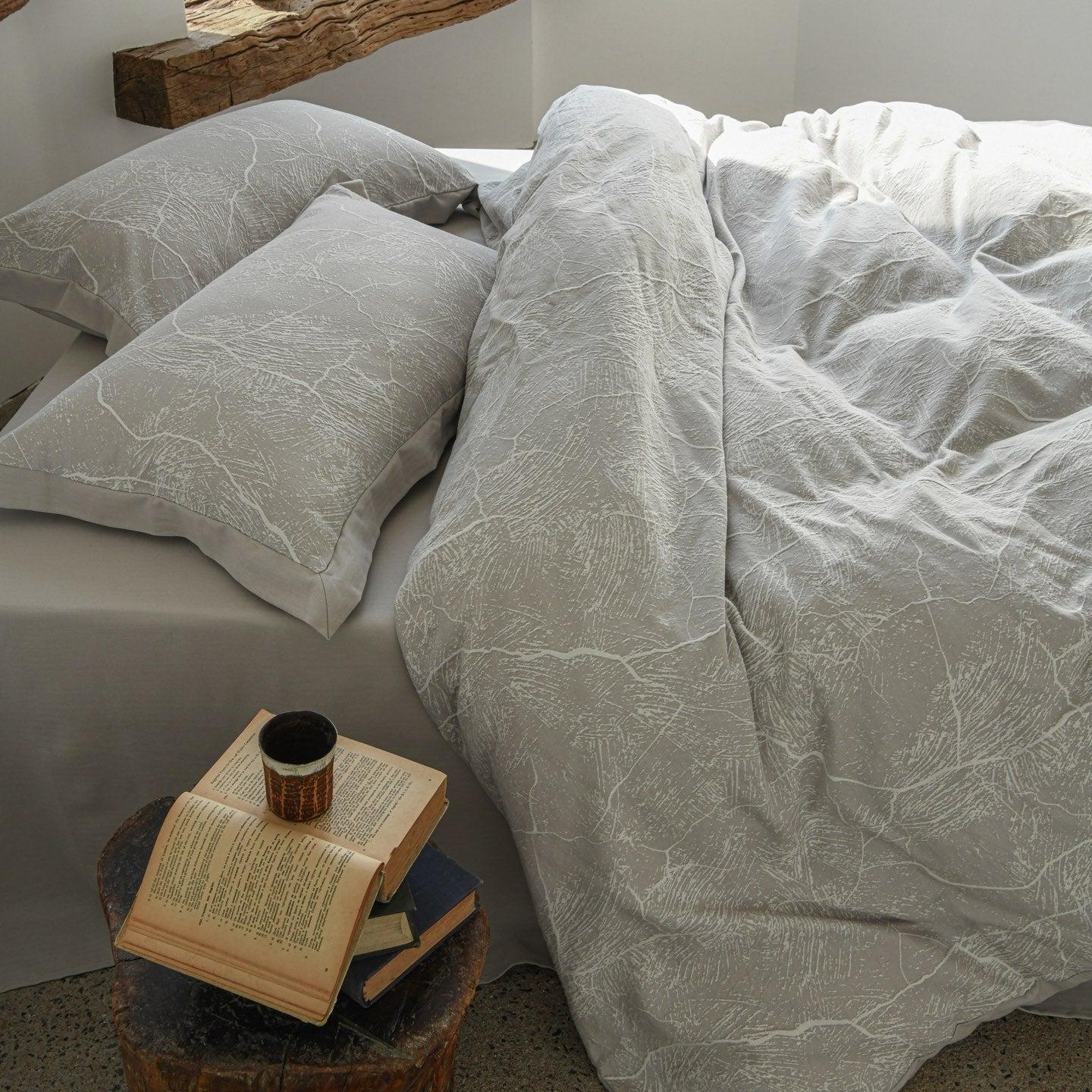 Glacier Vein Jacquard Cotton Duvet Cover Set - Mist Grey