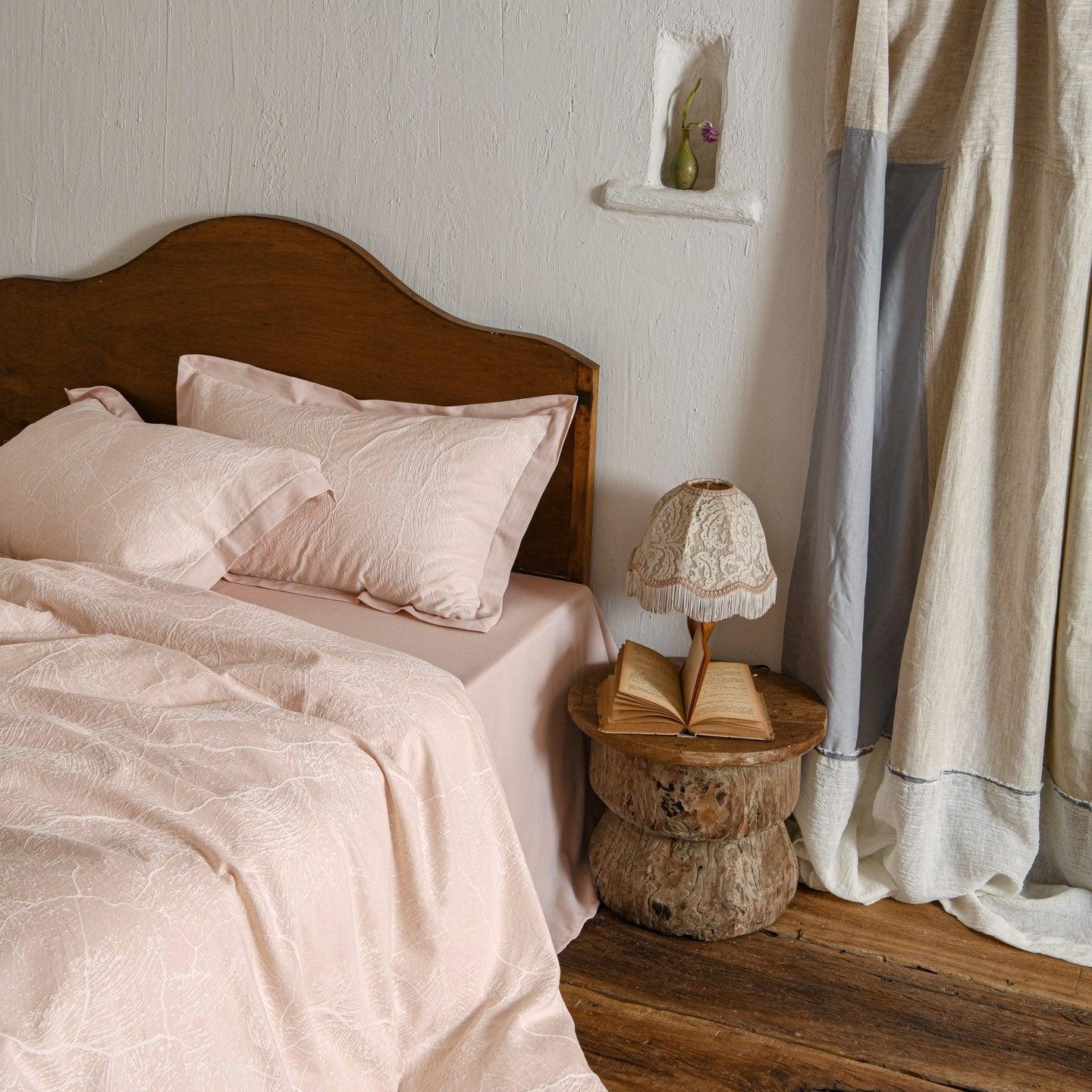 Glacier Vein Jacquard Cotton Duvet Cover Set - Blush Rose