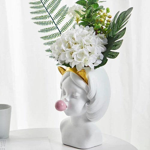 Bubbly Babe Popart Planter Vase White Cat