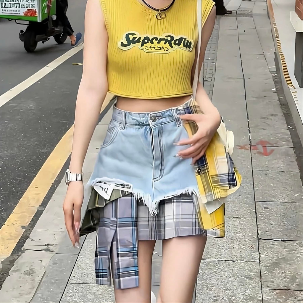 Asymmetrical Y2K Denim Skirt