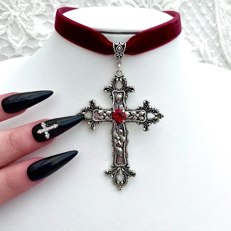 Velvet Grunge Choker Red
