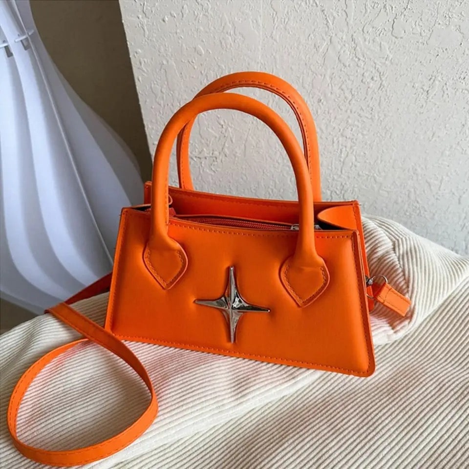 Black Mini Leather Y2k Bag Orange