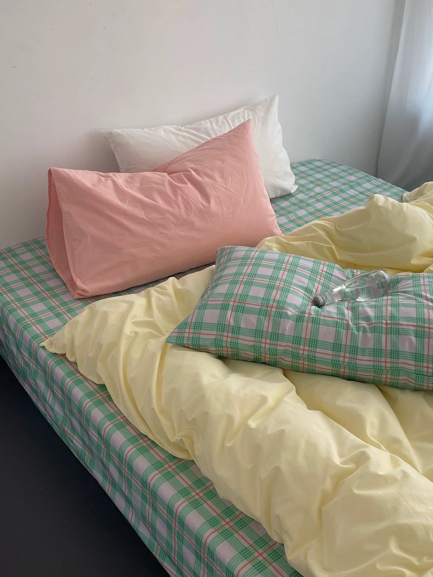 Pink & Mint Green Plaid Bedding Set Green & Yellow