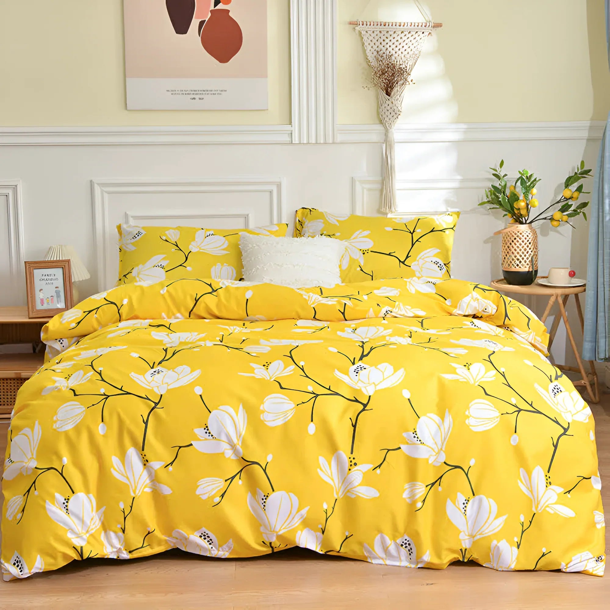 Yellow Magnolia Duvet Cover | Bedding Set(3PCS)