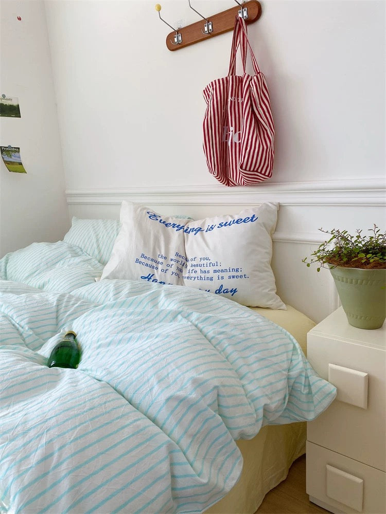 Yellow & Blue Striped Cotton Duvet Cover Set
