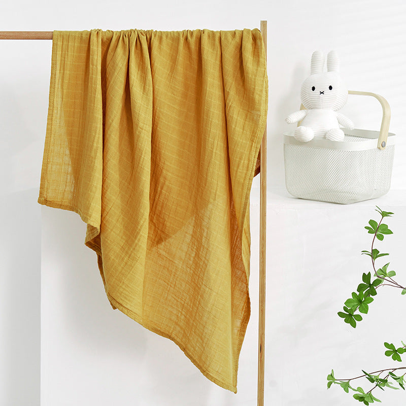 Solid-Color Cotton Muslin Baby Swaddle Blanket – 43" x 51" Mustard