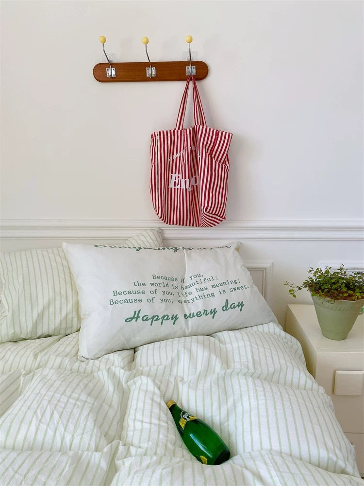 Yellow & Green Striped Cotton Duvet Cover Set