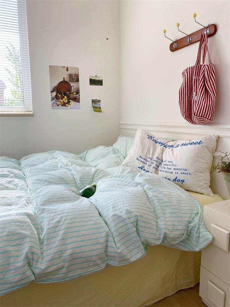 Yellow & Blue Striped Cotton Duvet Cover Set