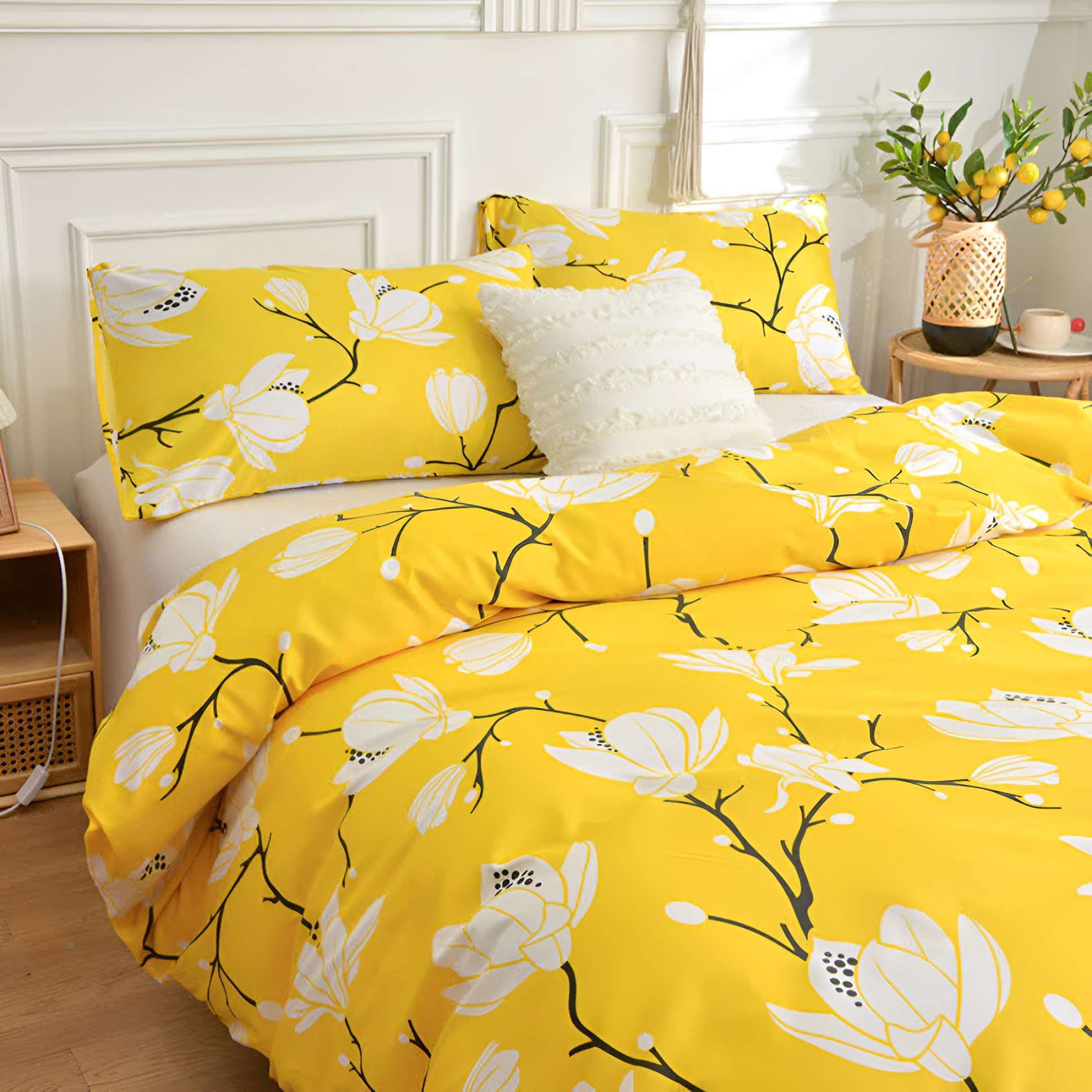Yellow Magnolia Duvet Cover | Bedding Set(3PCS)