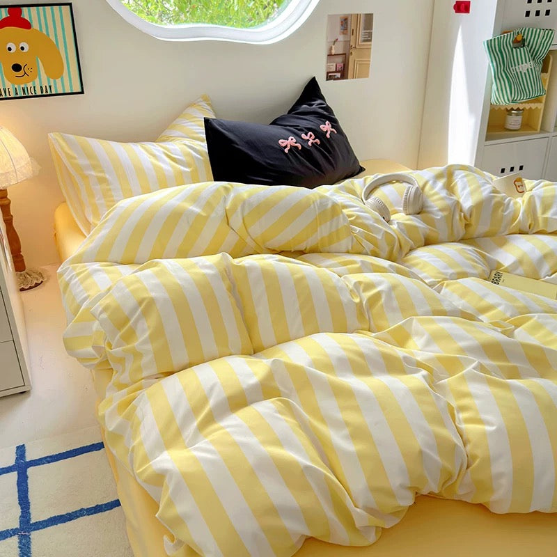 Pink Striped Cotton Bedding Set