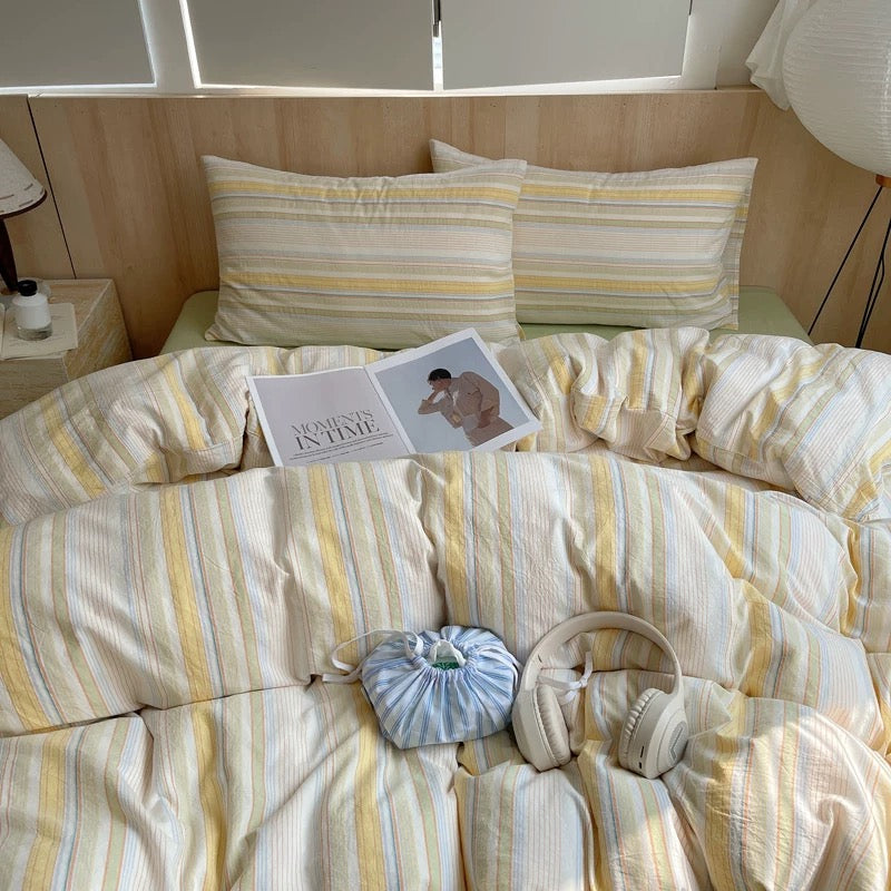 Pastel Yellow Striped Duvet Cover Set