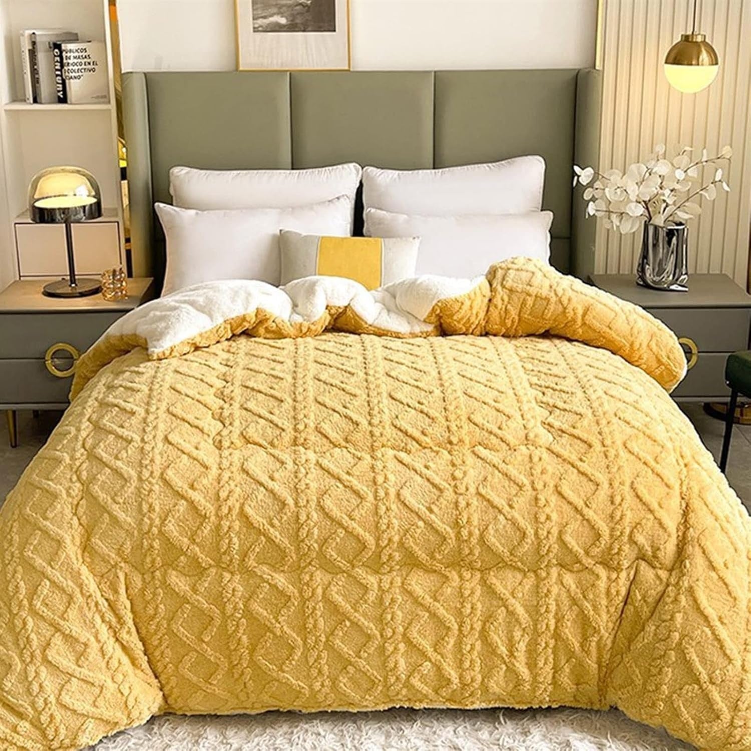 Thick Snuggle Sherpa Blanket Sunshine Yellow
