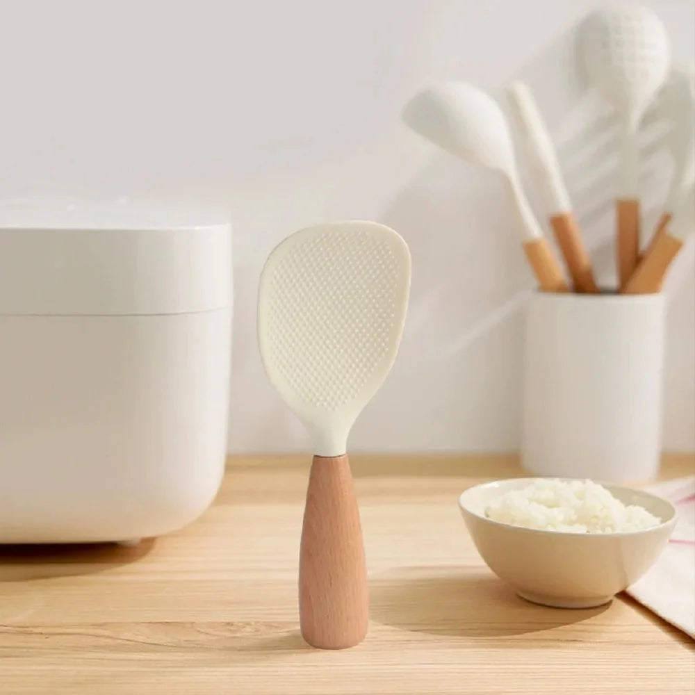 Silicone Wooden Handle Rice Spoon