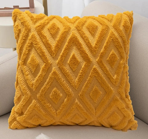 3D Diamond Pattern Cushion Cover Mustard