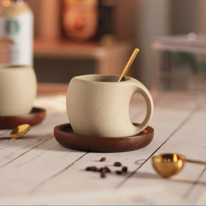 Ceramic Coffee Mug with Saucer & Spoon - Espresso Cup Set